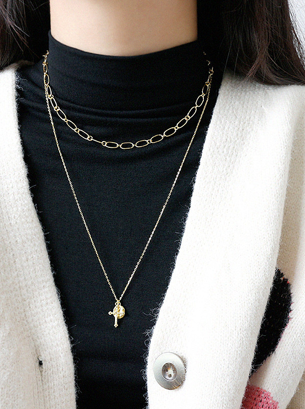 925 Sterling Silver With Cross Geometry Long Sweater Chain