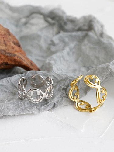 925 Sterling Silver With Gold Plated Simplistic Hollow Smiley Free Size Rings