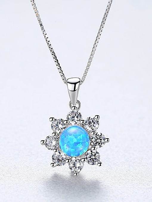 925 Sterling Silver Simple Opal Inlaid Zircon Sun Flower Necklace