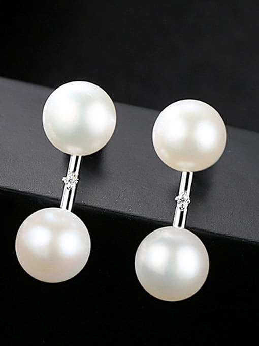 Pendientes de perlas naturales de agua dulce de 7-8 mm de plata esterlina