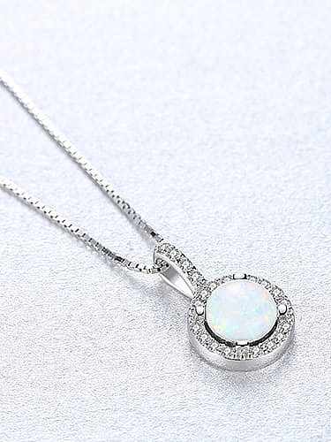 925 Sterling Silber Opal Einfache runde Anhänger Halskette