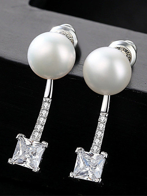 Sterling silver micro-set 3A zircon natural pearl stud earrings