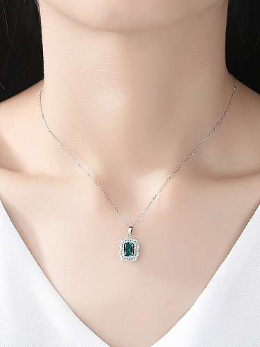 925 Sterling Silver Cubic Zirconia Simple square pendant Necklace