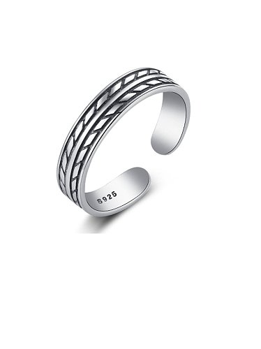 Anel de banda retrô em forma de folha simples e elegante em prata esterlina 925