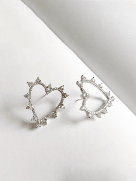 925 Sterling Silver Cubic Zirconia Heart Minimalist Stud Earring