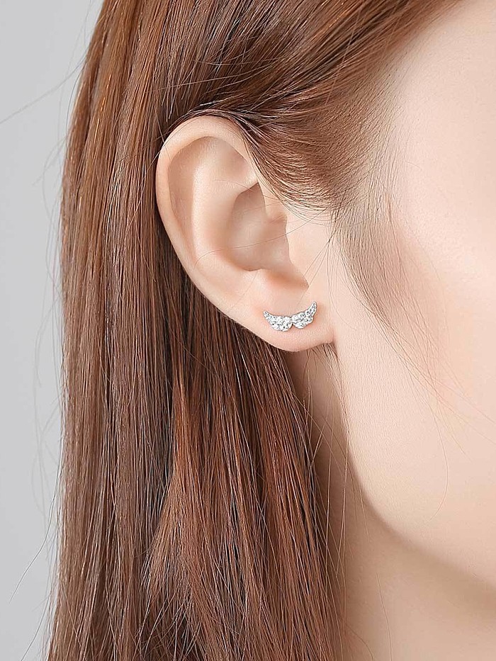 925 Sterling Silver Stylish and compact zircon wing stud earrings