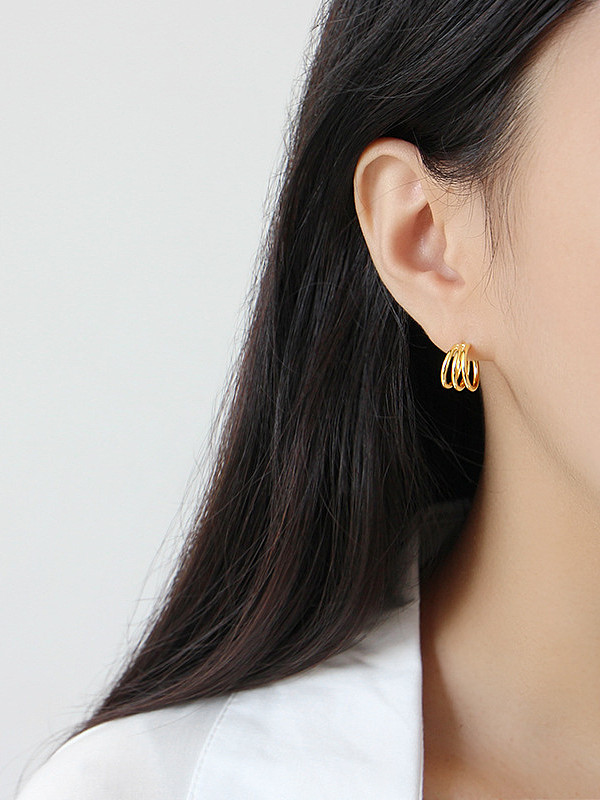 Boucles d'oreilles en argent sterling 925 avec cercle de ligne multicouche simpliste plaqué platine