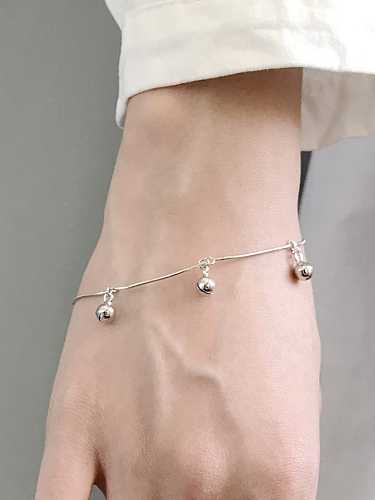Bracelet perlé minimaliste en argent sterling 925 avec cloche ronde