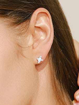 925 Sterling Silver Opal Geometric Dainty Stud Earring