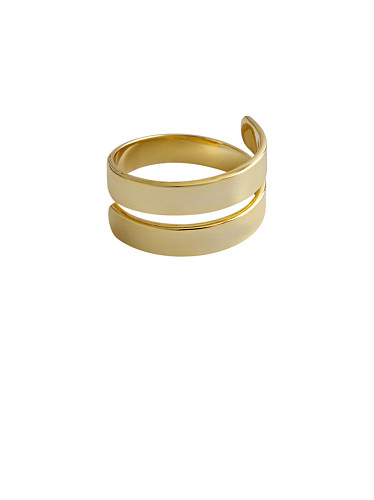 925 Sterling Silver With Gold Plated Simplistic Double Layer Smooth Free Size Rings