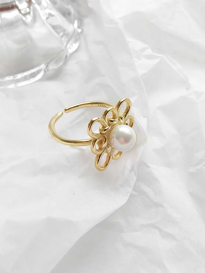 925 Sterling Silver Imitation Pearl White Flower Cute Band Ring