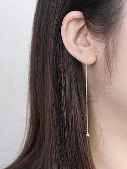 Simple Little Smooth Bead Silver Line Earrings