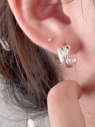 925 Sterling Silver Irregular Arc Cross Vintage Stud Earring