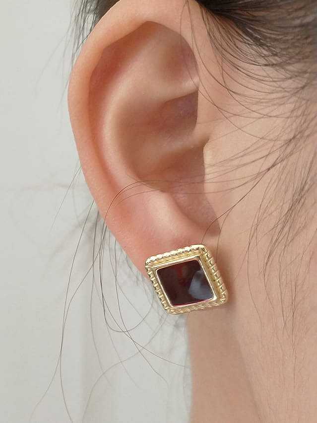 925 Sterling Silver Enamel Square Minimalist Stud Earring