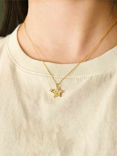 925 Sterling Silver Rhinestone Gold Star Dainty Necklace