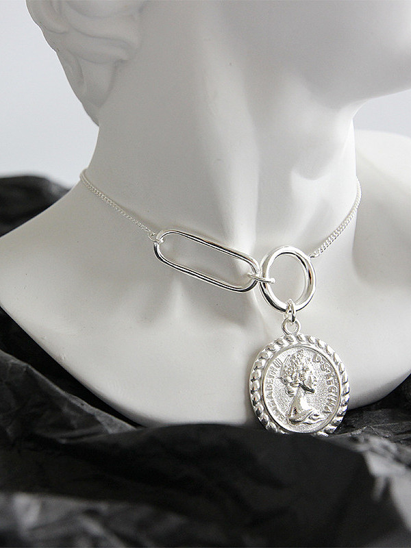 925 Sterling Silver With Silver Plated Simplistic Square&Circle Necklaces