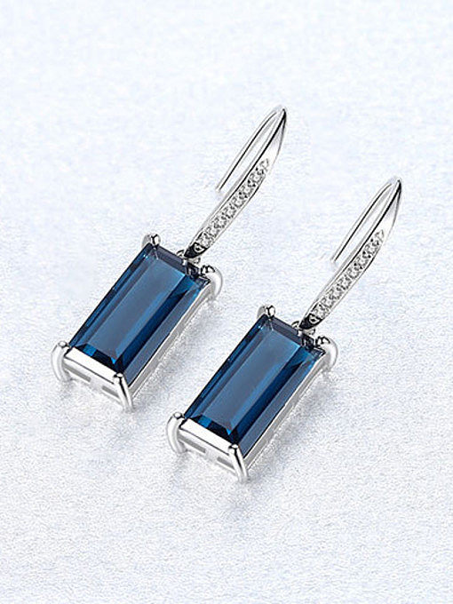 925 Sterling Silver With Glass stone Simplistic Square Hook Earrings