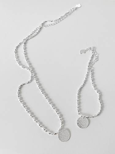 Colar de corrente de miçangas minimalista redondo prata esterlina 925