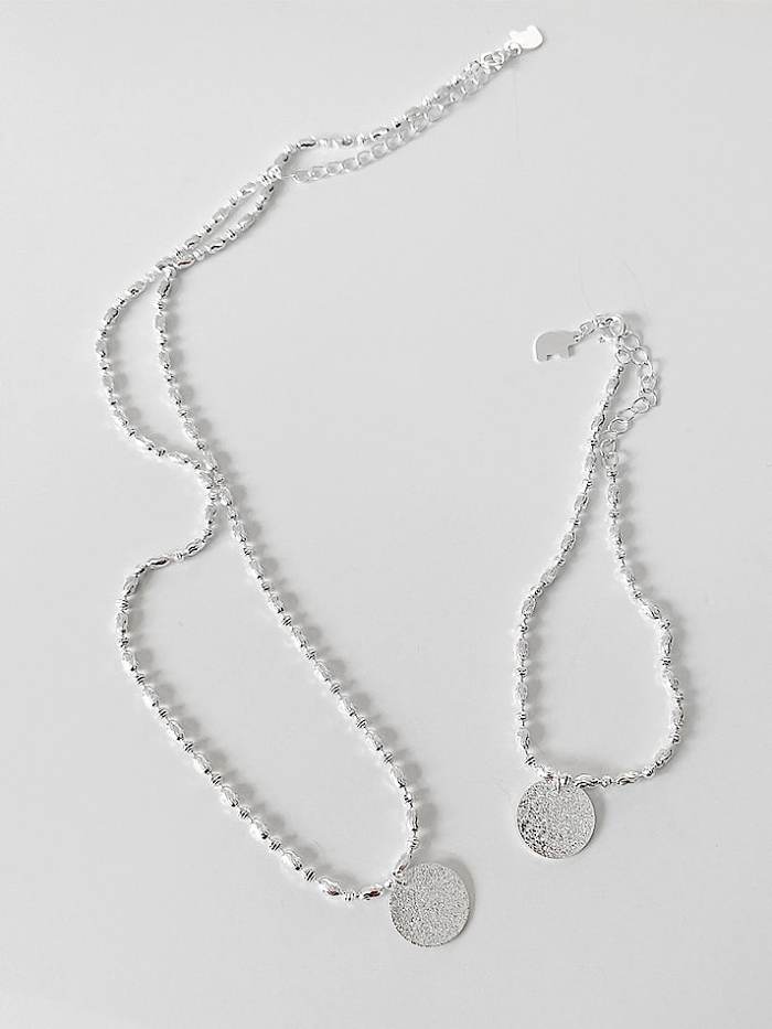 Colar de corrente de miçangas minimalista redondo prata esterlina 925