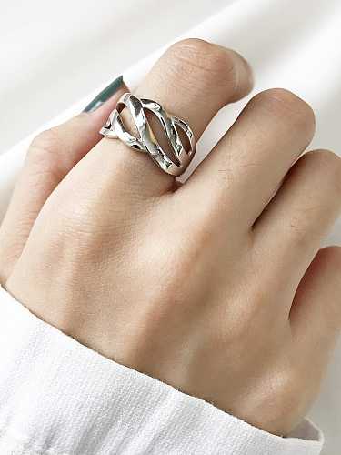 925 Sterling Silver Irregular Vintage Wide Twist Free Size Band Ring