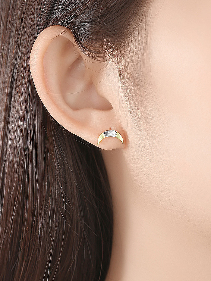 925 Sterling Silver With Two-color plating Simplistic Moon Stud Earrings