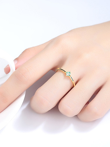 Sterling silver simple four-claw Emerald semi-precious stone ring