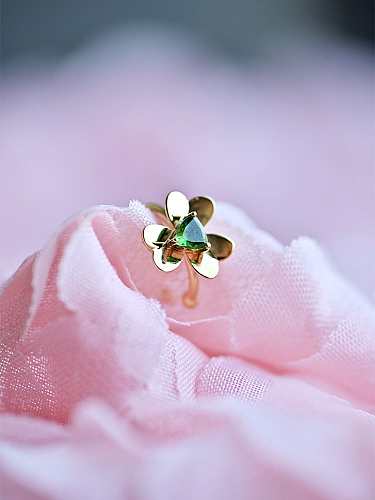 925 Sterling Silver Cubic Zirconia Green Flower Dainty Clip Earring