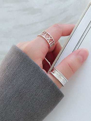 S925 prata esterlina moda simples miçanga redonda rosto largo inglês tamanho livre anel
