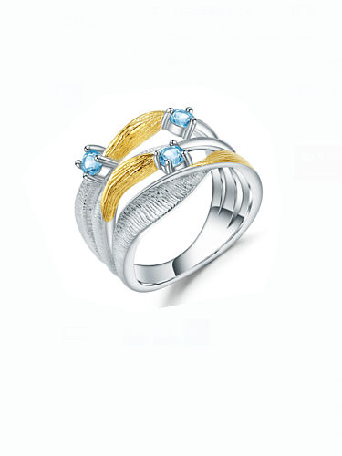 Anel empilhável de luxo geométrico topázio azul suíço 925 prata esterlina