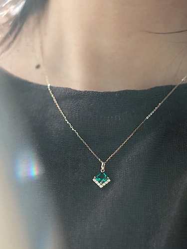 925 Sterling Silber Strass grün geometrische zierliche Halskette