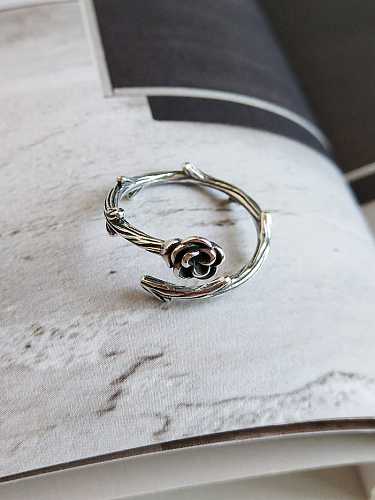925 Sterling Silver Rose Ring With Thorns Minimalist Free Size Band Ring
