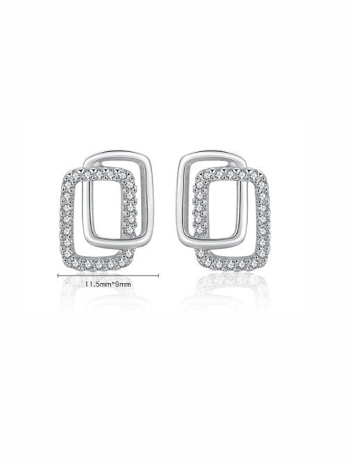 925 Sterling Silver Cubic Zirconia Geometric Classic Stud Earring