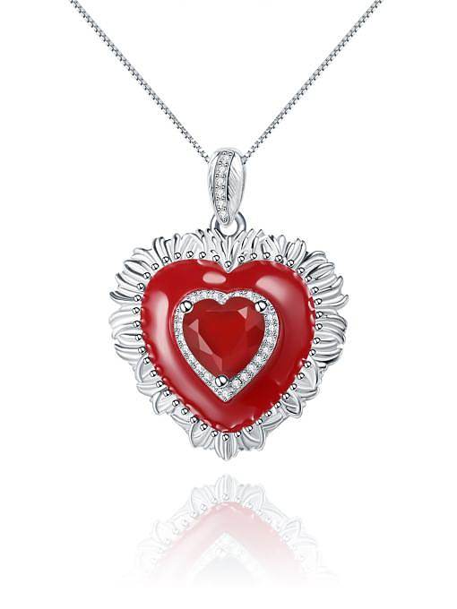 925 Sterling Silver Carnelian Heart Luxury Necklace