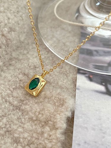 925 Sterling Silver Glass Stone Geometric Vintage Necklace
