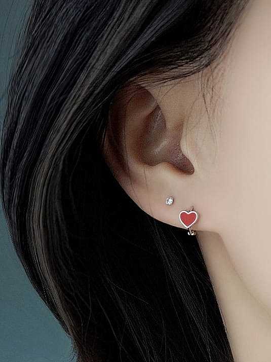 925 Sterling Silver Enamel Heart Cute Stud Earring