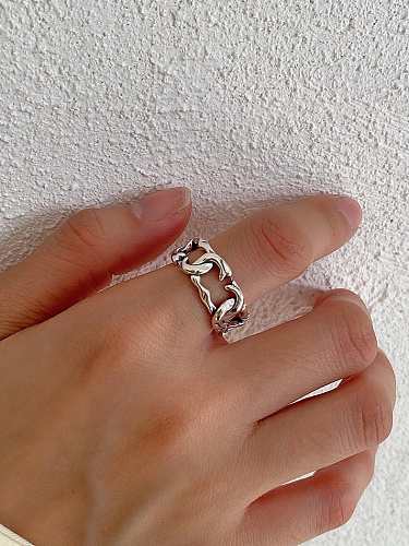 925 Sterling Silver Hollow Geometric Chain Vintage Band Ring