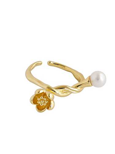 925 Sterling Silver Imitation Pearl White Flower Minimalist Band Ring