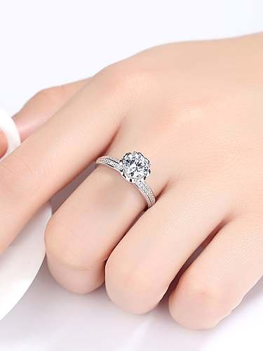 925 Sterling Silver Cubic Zirconia simple flower classic Band Ring