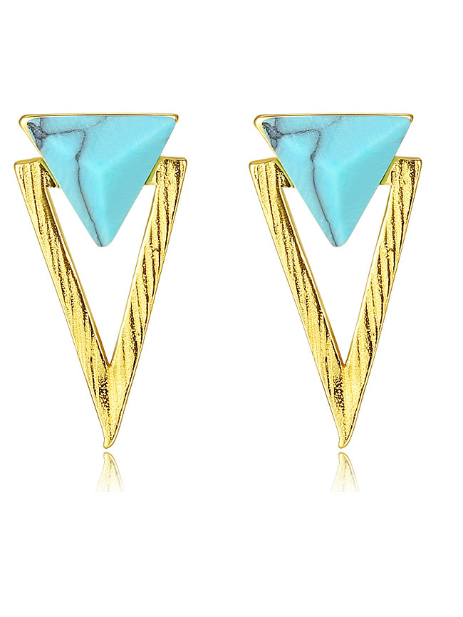 Boucles d'oreilles en argent sterling 925 avec triangle simpliste turquoise