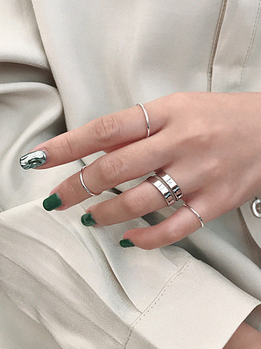 925 Sterling Silver With Gold Plated Simplistic Double Layer Smooth Free Size Rings