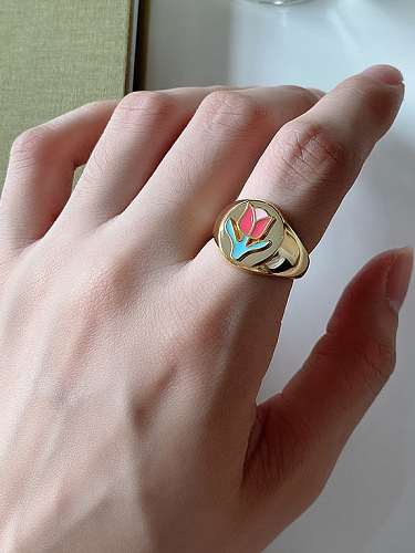 925 Sterling Silver Enamel Geometric Vintage Band Ring