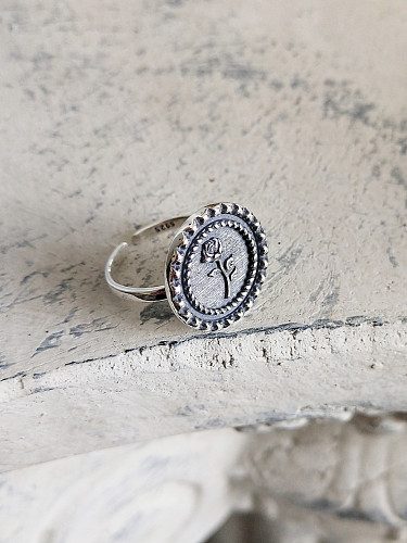 Sterling Silver Retro Style Rose free size ring