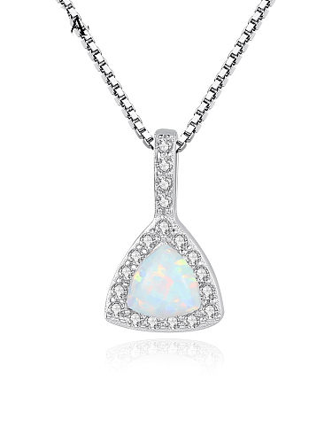 925 sterling silver simple triangle Opal Pendant Necklace