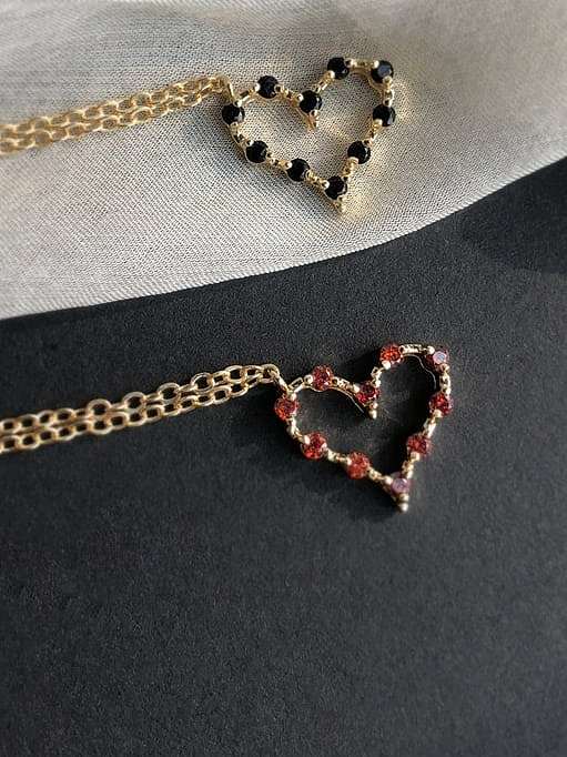 925 Sterling Silver Rainbow Stone Gold Heart Dainty Necklace