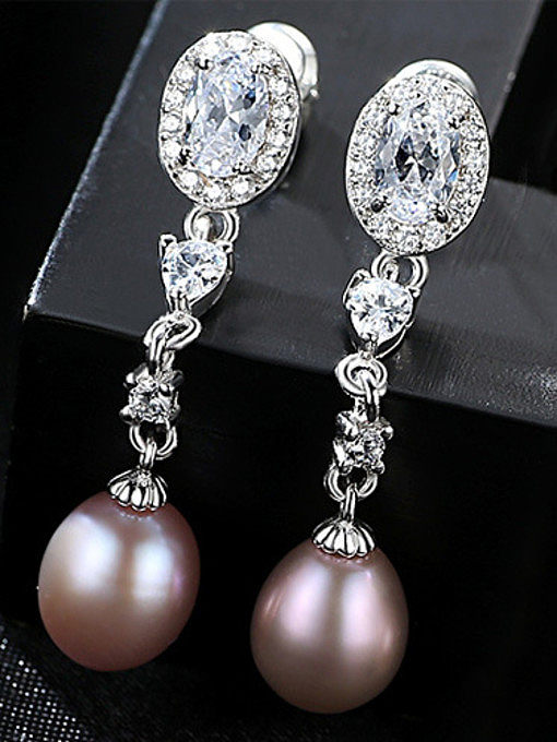 Pure silver AAA zircon Natural Freshwater Pearl Earrings