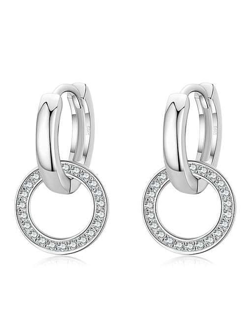 925 Sterling Silver Rhinestone Minimalist Double Ring Huggie Earring