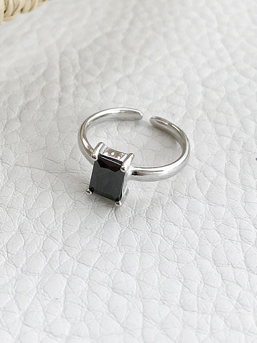 925 Sterling Silver With Platinum Plated Simplistic Square Solitaire Rings