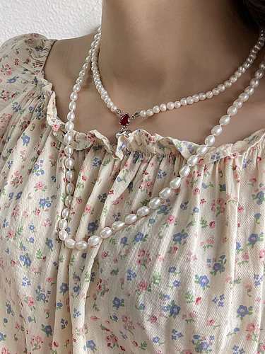 Runde minimalistische Halskette aus 925er Sterlingsilber mit Nachahmungsperlen