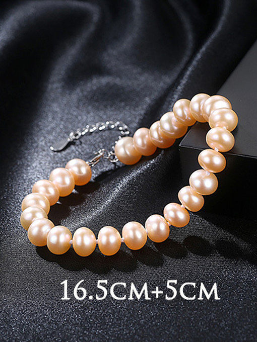 Sterling Silver 6-7mm flat natural freshwater pearl bracelet