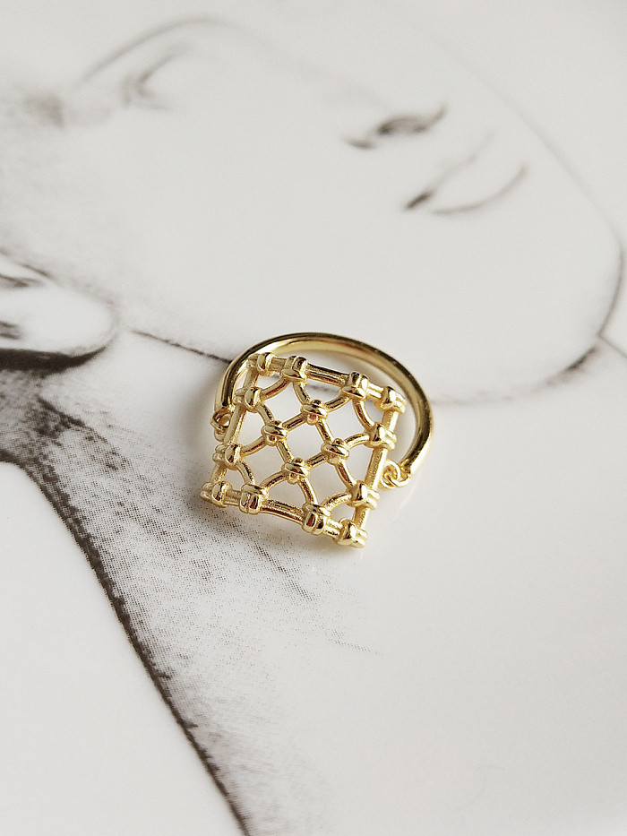 Argent sterling 925 avec anneaux réticulaires tendance plaqués or 18 carats